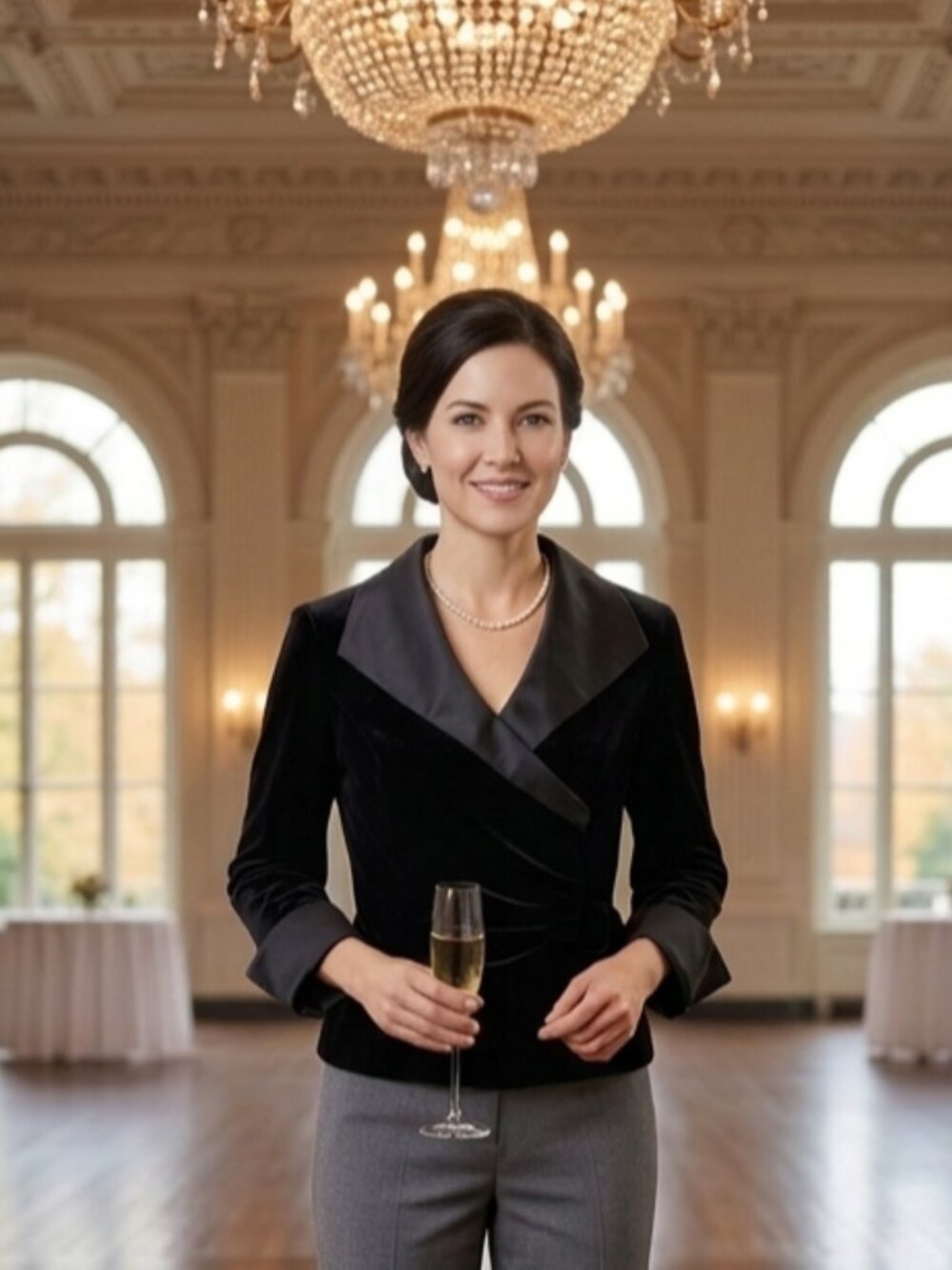 Xscape By Joanna Chen Black Satin and Velvet Blouse